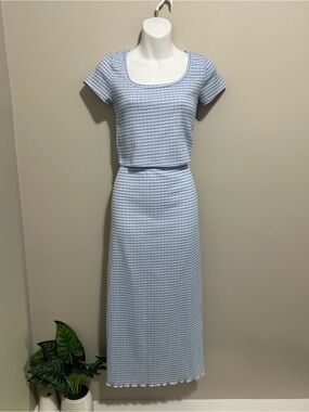 Blue/White Gingham Skirt Set Top S Skirt M